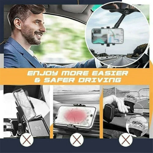 360 Degrees Rotatable Car Phone Holder Mount Stand Rearview Rear View Mirror